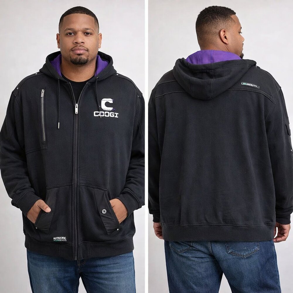 COOGI Hooded & Mesh Lined Long Sleeve Black Coat 3XL NWT